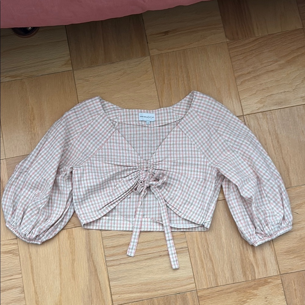 J.O.A. Cream Puff Sleeve Crop Blouse